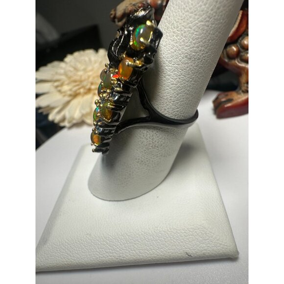 VTG Rhodium Sterling Opal Aqua Multi-stone Cocktail Ring - Picture 5 of 8